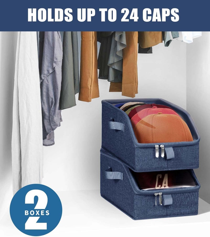 Livelab Hat Organizer for Baseball Caps, Hat Storage Holder Container for Closet Hold Hats with Clear Window, Hat Boxes for Home Storage | 2Pcs Blue - Image 3